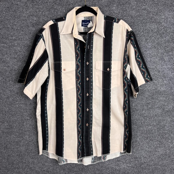 Wrangler Western Shirt Mens Large Short Sleeve Striped Aztec Print Cowboy - Picture 1 of 8